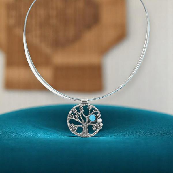 Halsschmuck mit Türkis in 925 Silber - Lebensbaum