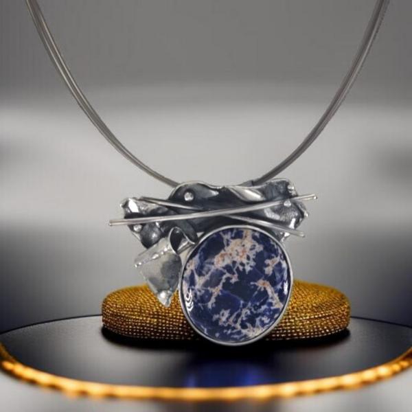 Halsschmuck Sodalith in 925 Silber