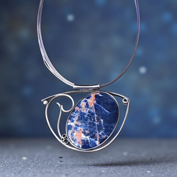 Halsschmuck Sodalith in 925 Silber