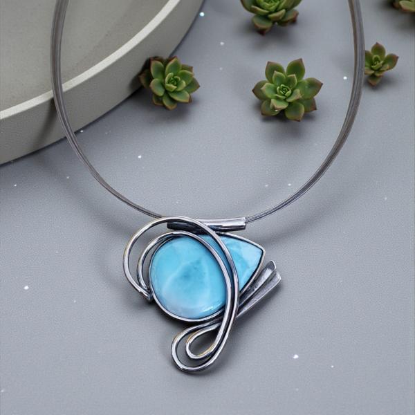 Halsschmuck Larimar in 925 Silber
