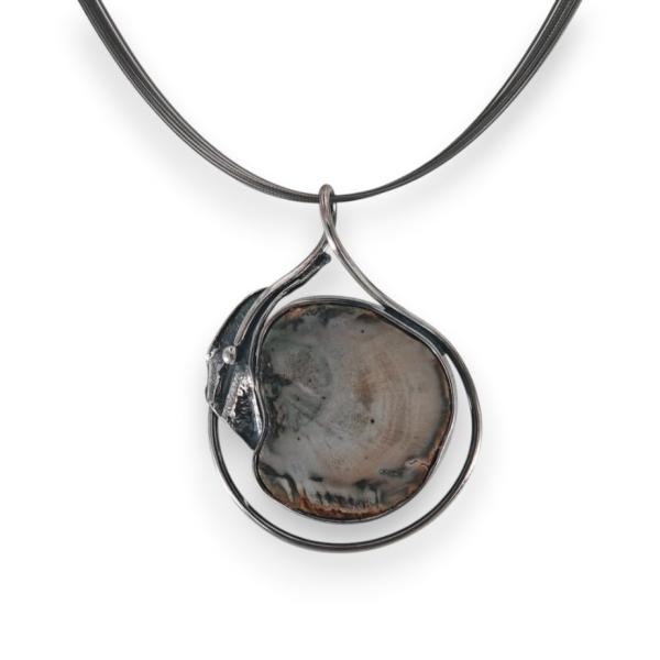 Halsschmuck Fossiles Holz in 925 Silber