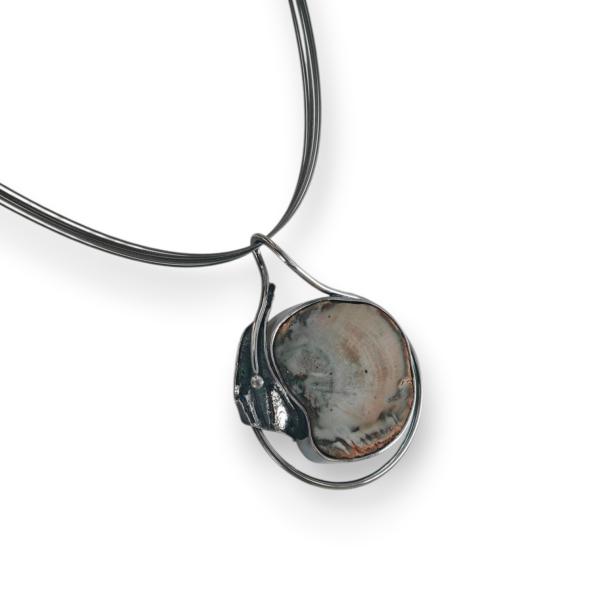 Halsschmuck Fossiles Holz in 925 Silber