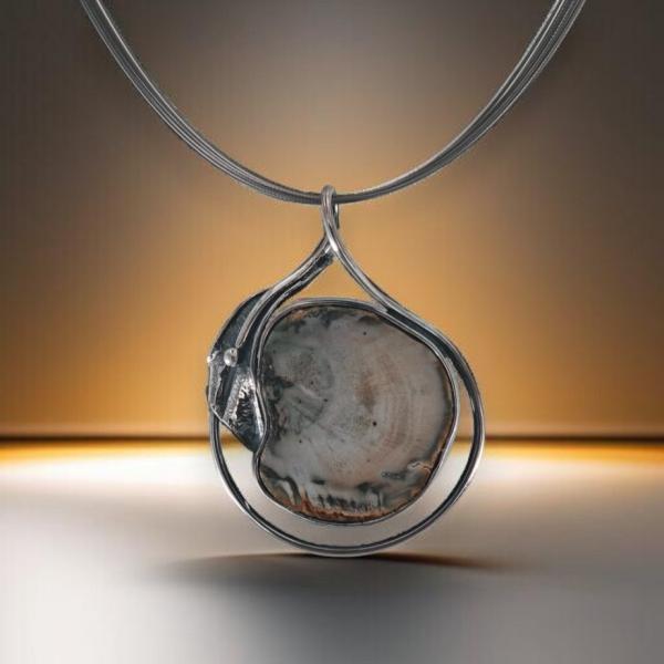 Halsschmuck Fossiles Holz in 925 Silber