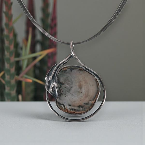 Halsschmuck Fossiles Holz in 925 Silber