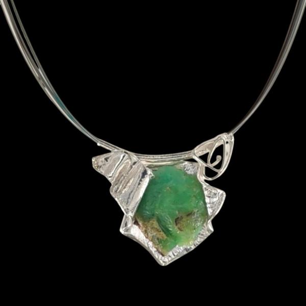 Halsschmuck Chrysopras roh in 925 Silber