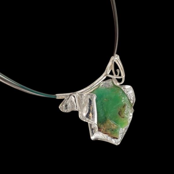 Halsschmuck Chrysopras roh in 925 Silber