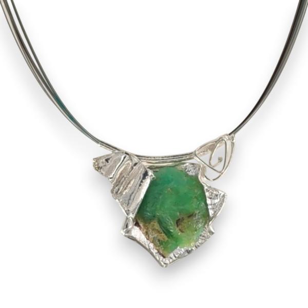 Halsschmuck Chrysopras roh in 925 Silber