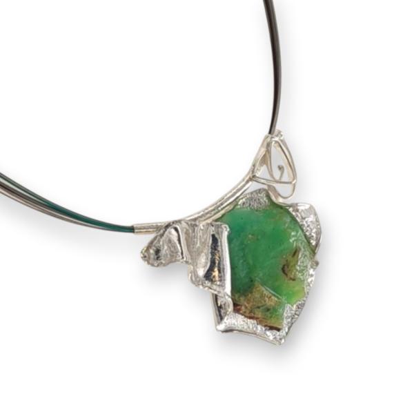 Halsschmuck Chrysopras roh in 925 Silber