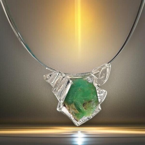 Halsschmuck Chrysopras roh in 925 Silber