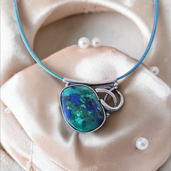 Halsschmuck Azurit Malachit in 925 Silber