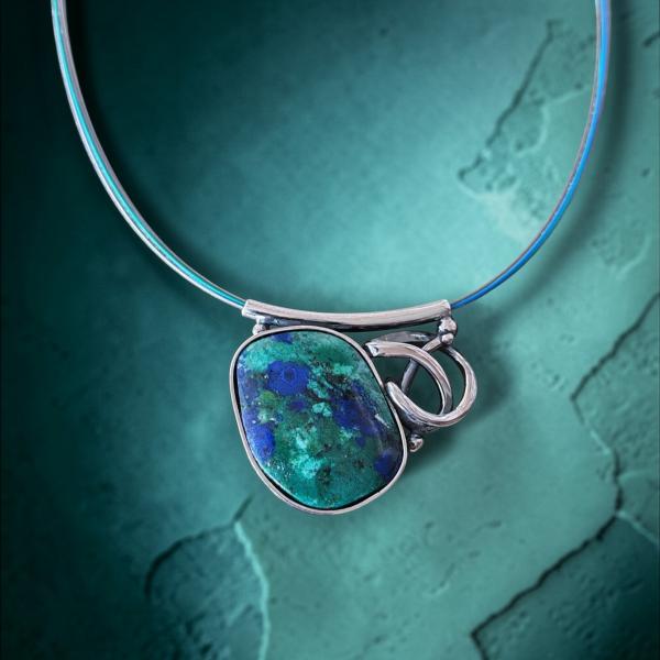 Halsschmuck Azurit Malachit in 925 Silber