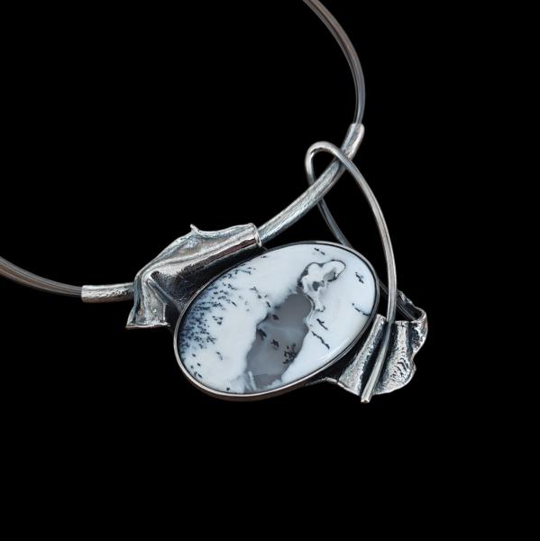 Halsschmuck Dendritenjaspis in 925 Silber