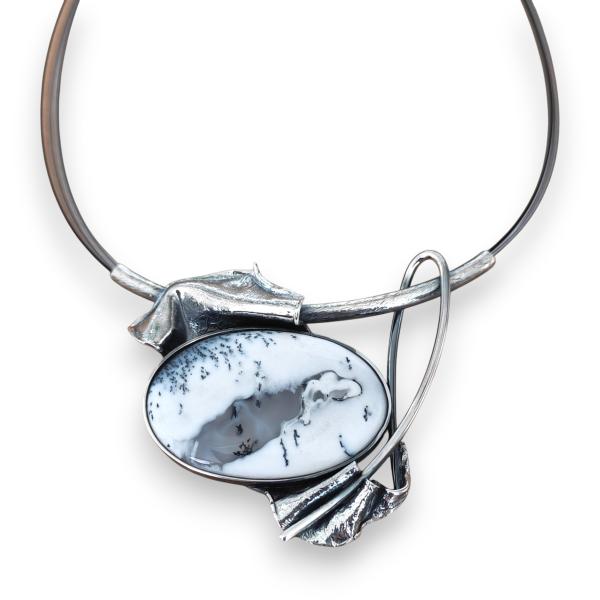 Halsschmuck Dendritenjaspis in 925 Silber