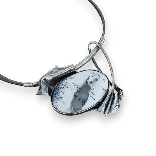 Halsschmuck Dendritenjaspis in 925 Silber