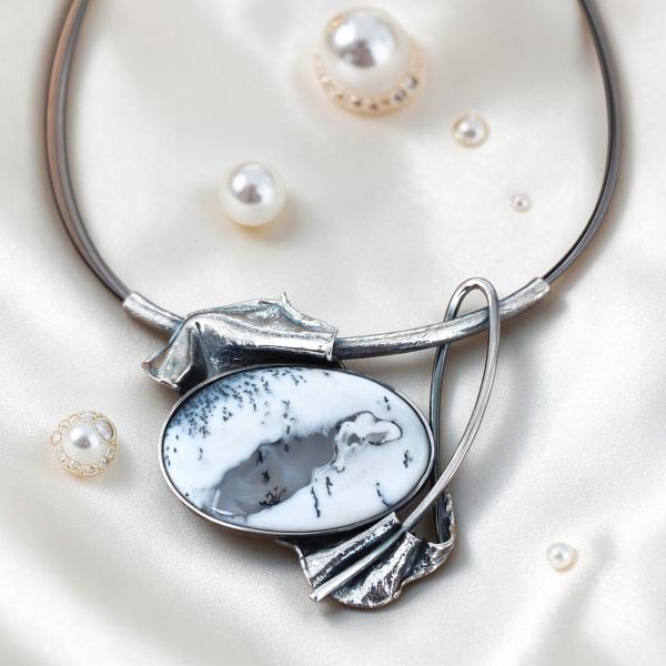 Halsschmuck Dendritenjaspis in 925 Silber