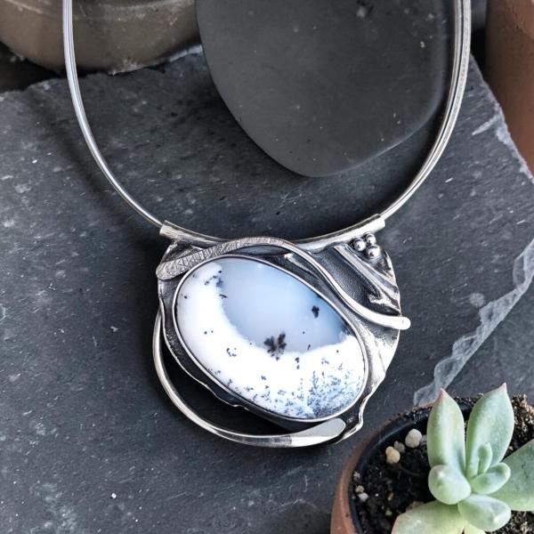 Halsschmuck Dendritenjaspis in 925 Silber