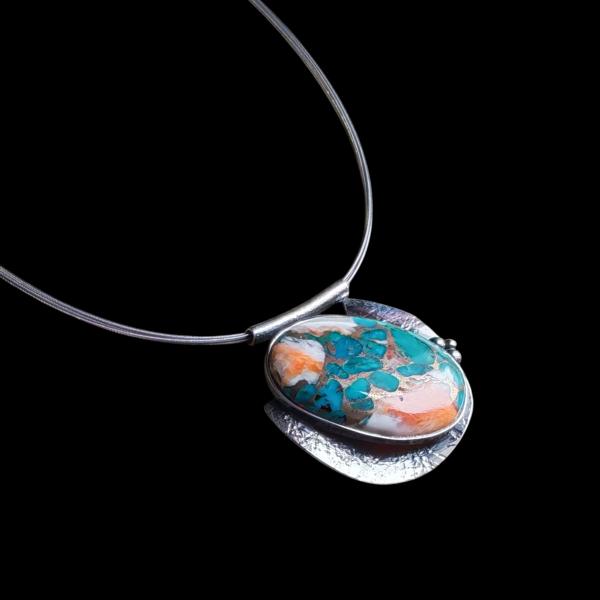 Halsschmuck mit Stachelaustertürkis in 925 Silber