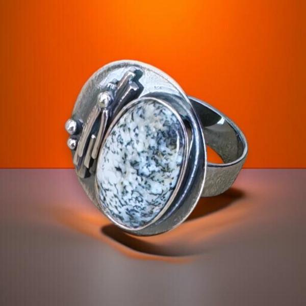 Ring mit Dendritenjaspis in 925 Silber