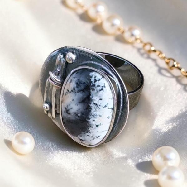 Ring mit Dendritenjaspis in 925 Silber