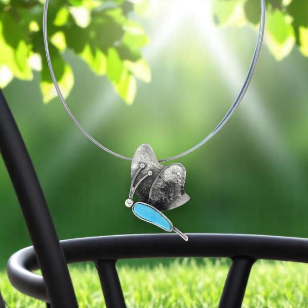 Halsschmuck mit Türkis in 925 Silber - Schmetterling