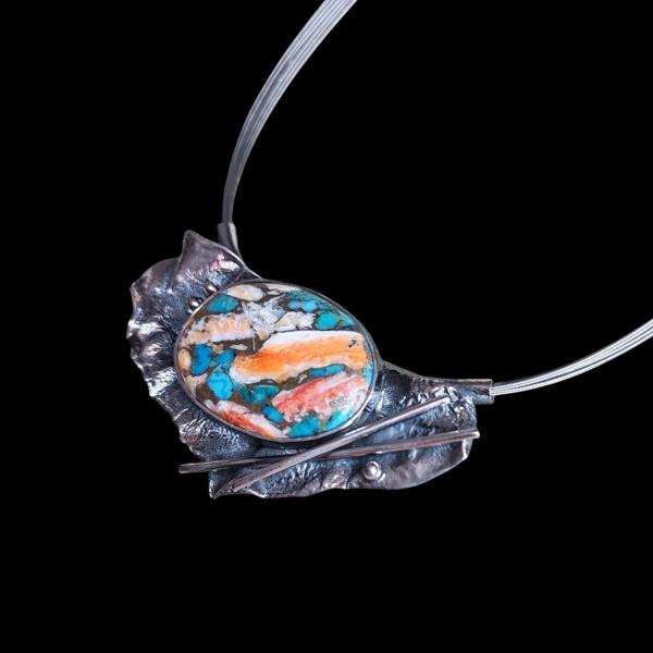 Halsschmuck mit Stachelaustertürkis in 925 Silber