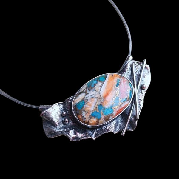 Halsschmuck mit Stachelaustertürkis in 925 Silber