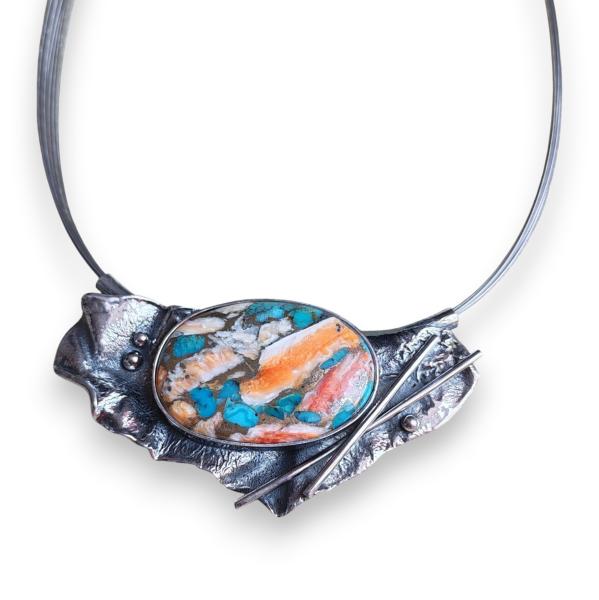 Halsschmuck mit Stachelaustertürkis in 925 Silber