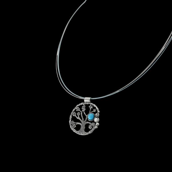 Halsschmuck mit Türkis in 925 Silber - Lebensbaum