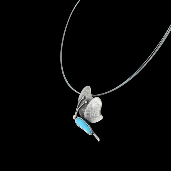 Halsschmuck mit Türkis in 925 Silber - Schmetterling