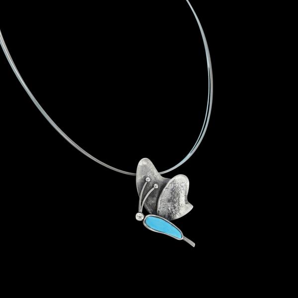 Halsschmuck mit Türkis in 925 Silber - Schmetterling