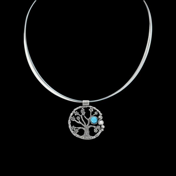Halsschmuck mit Türkis in 925 Silber - Lebensbaum