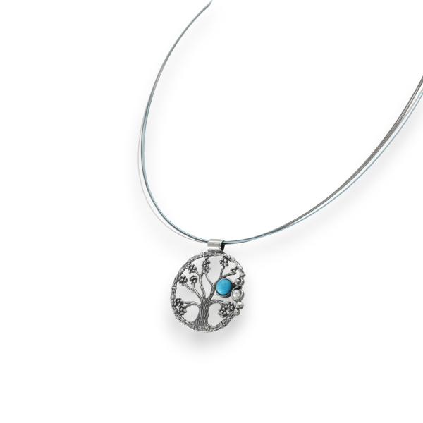 Halsschmuck mit Türkis in 925 Silber - Lebensbaum