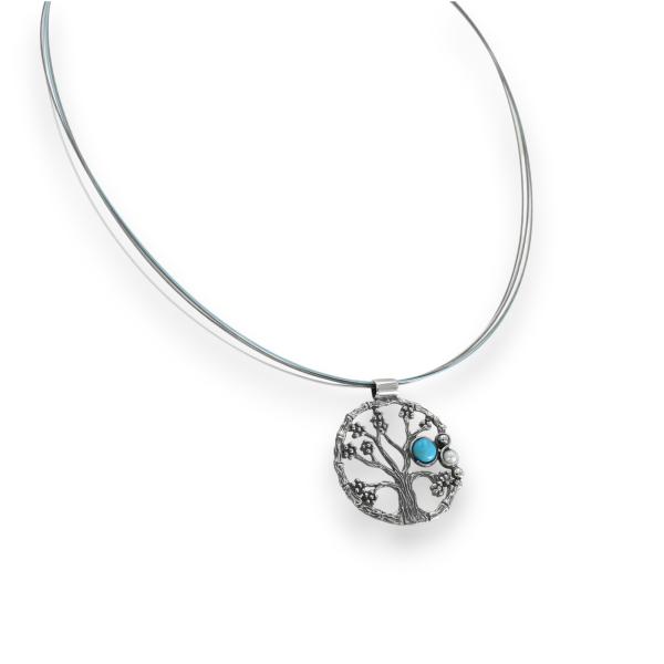Halsschmuck mit Türkis in 925 Silber - Lebensbaum