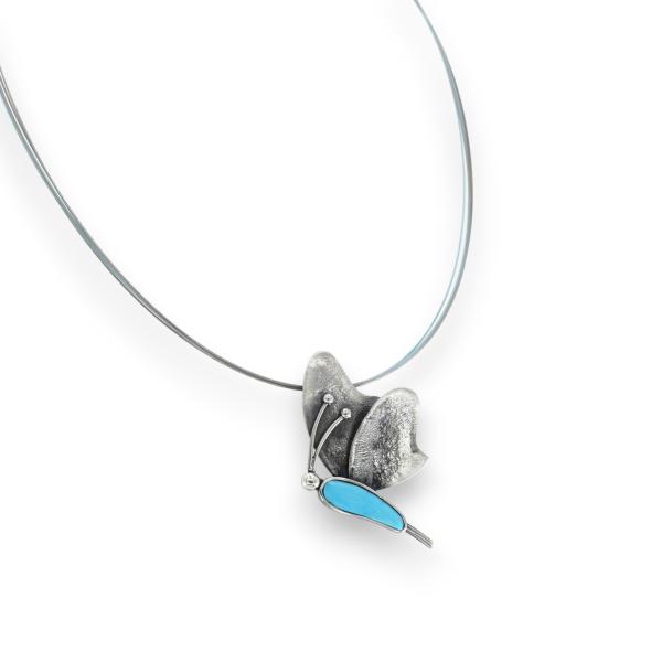 Halsschmuck mit Türkis in 925 Silber - Schmetterling