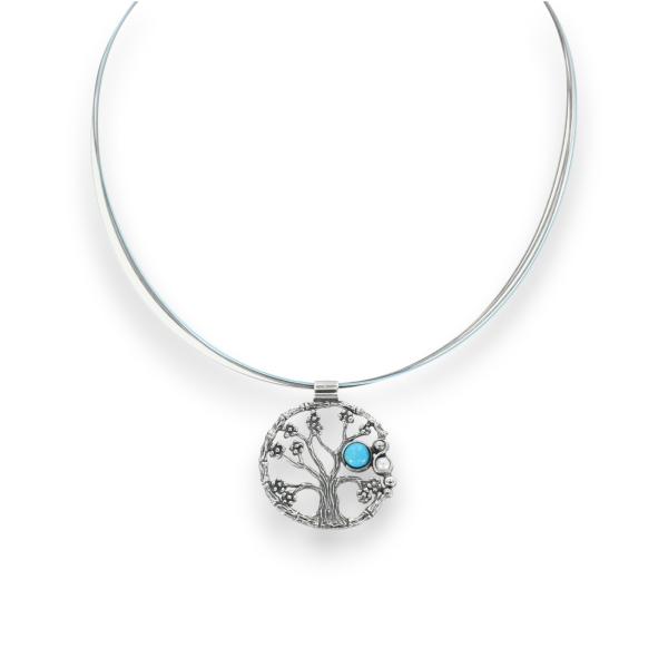 Halsschmuck mit Türkis in 925 Silber - Lebensbaum