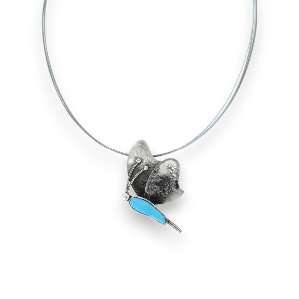 Halsschmuck mit Türkis in 925 Silber - Schmetterling